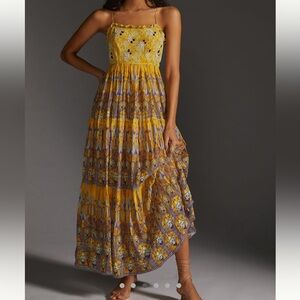 Anthropologie yellow and purple dress NWT size 12